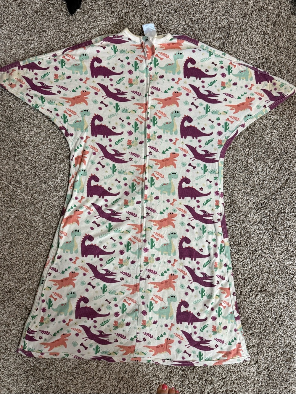 Baby Zip-Front Sleep Sack in Cream with Purple, Mint & Coral Dino Print
